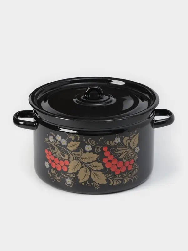 Кастрюля эмалированная &laquo;Рябина&raquo;, 7 л, d=26.5 см, черно-красная