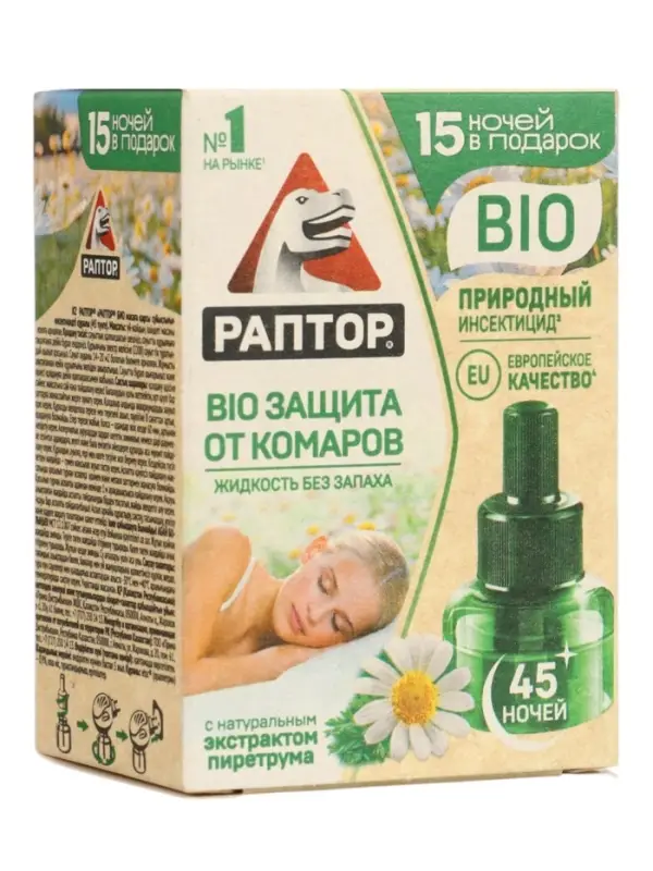 Дополнительный флакон-жидкость от комаров &laquo;Раптор&raquo;, с экстрактом ромашки, 45 ночей