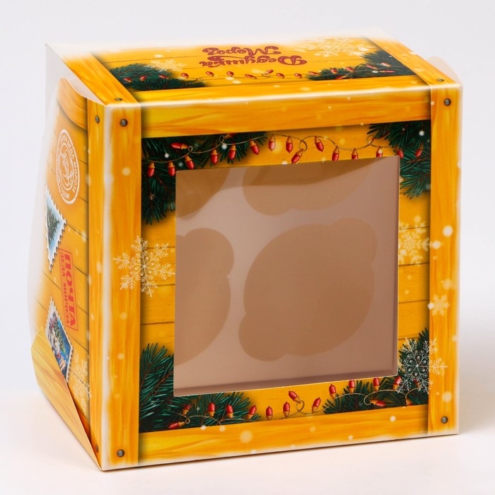 Новый год. Коробка для 4 капкейка с окном "Новогодняя почта", 16 х 16 х 10 см, упаковка