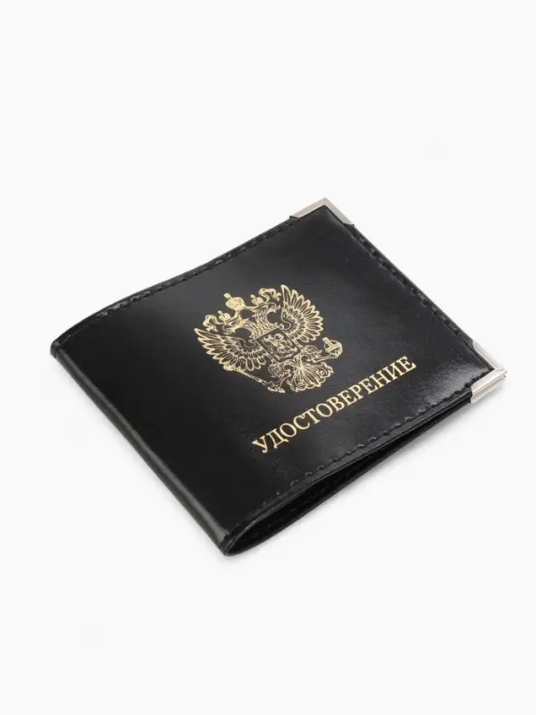 Обложка на удостоверение с окошком, натуральная кожа, чёрная