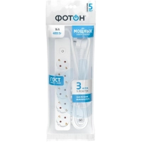 Удлинитель ФОТОН 16-35ЕS, 3м, 5 розеток, 16А, с выкл., с заземл., Белый