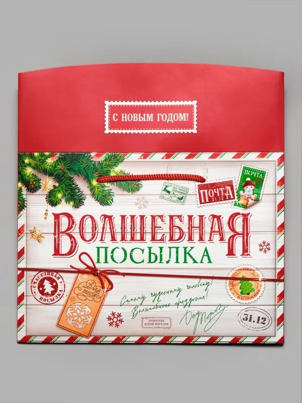 Пакет - коробка новогодний &laquo;Волшебная посылка&raquo;, 28&times;20&times;13 см