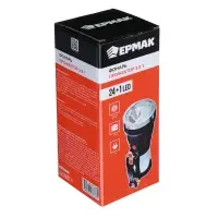 Фонарь прожектор 2-в-1 тм ЕРМАК, аккумуляторный, 24 SMD + 1 Вт LED, шнур 220В, пластик, 17,5x7,5 см