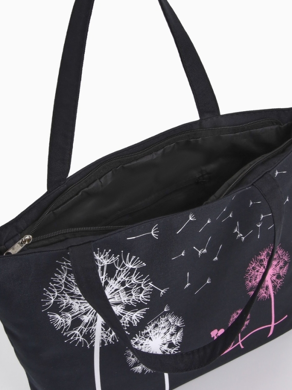 Шопер Одуванчики, 42*9*32, отдел на молнии, подклад, черный Шопер Одуванчики, 42*9*32, отдел на молнии, подклад, черный