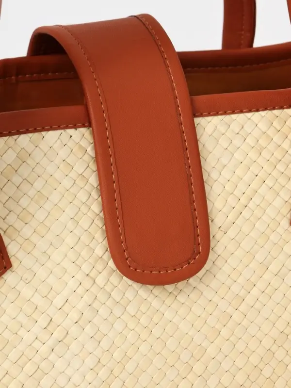 Сумка плетёная на застёжке из пандана, 41&times;16&times;50 см, бежево-коричневая