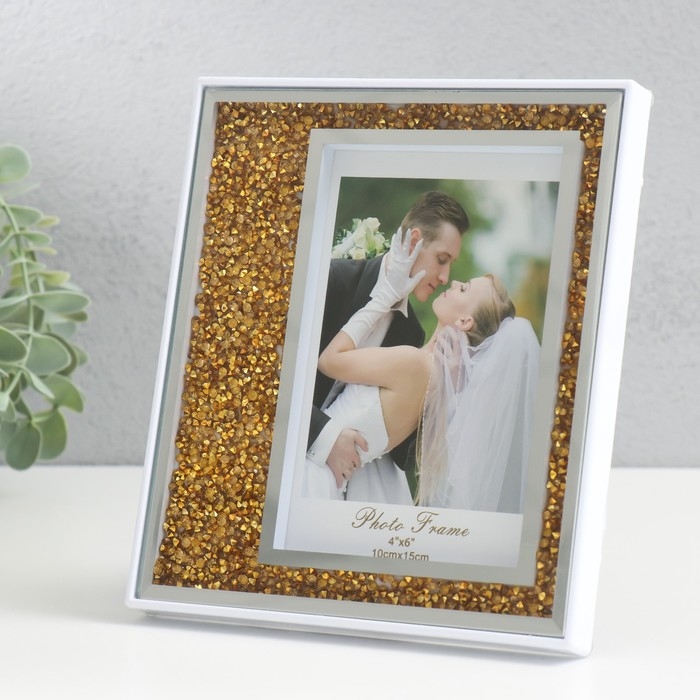 Фоторамка стекло 10х15 см "Битое стекло" золото 15х17,5 см