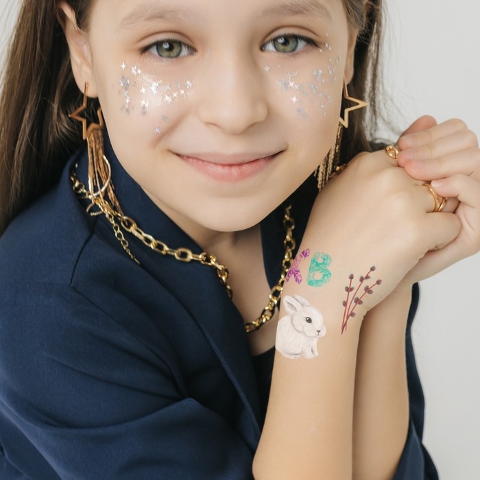 Татуировка на тело цветная Татуировка на тело цветная "Пасхальные яички и кролик" 10х10 см