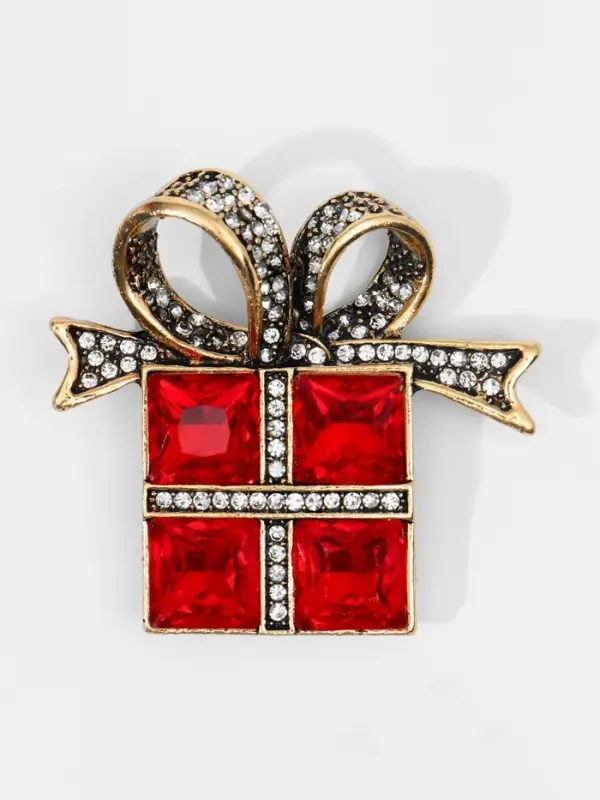 Брошь &laquo;Подарок&raquo;, с бантиком, красная, белый в чернёном золоте