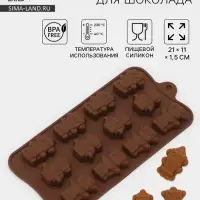 Форма для шоколада Доляна &laquo;Роботы&raquo;, силикон, 21&times;11&times;1.5 см, 12 ячеек, коричневая