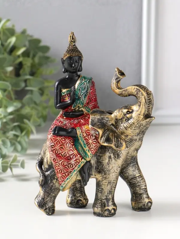 Сувенир полистоун "Будда в ярком наряде, на слоне" 5,5х11х16,5 см