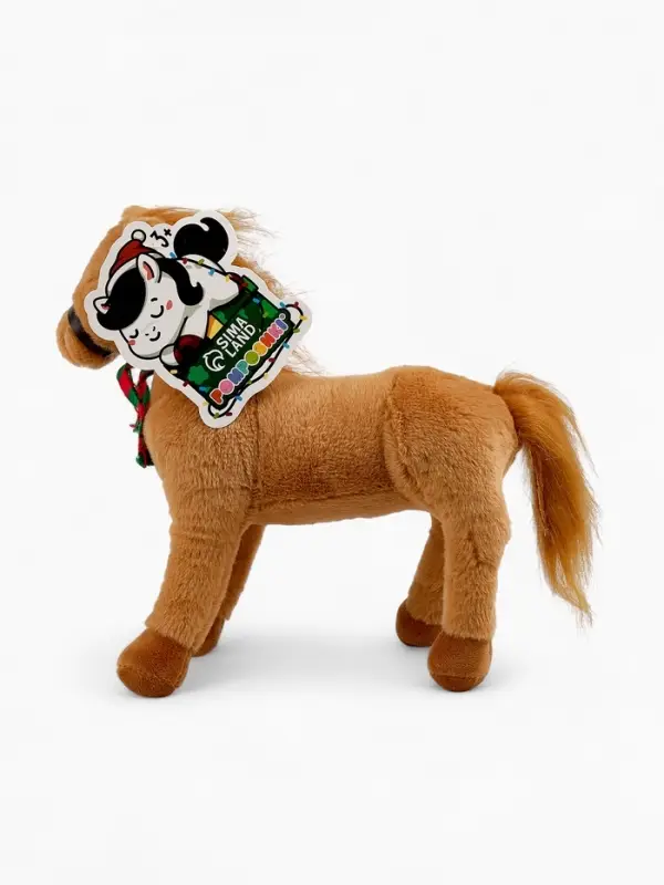 POMPOSHKI Мягкая игрушка Лошадка в шарфе, коричневая