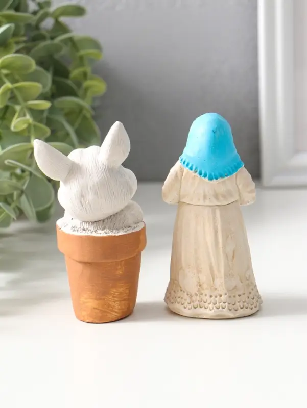 Статуэтки набор 2шт  "Пасхальный №2" девушка 9х4 см, заяц 9х5 см