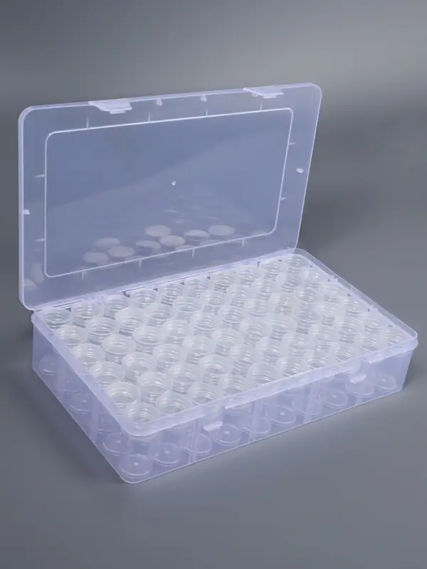 Органайзер для хранения мелочей, 60 баночек, в контейнере, 28&times;17&times;5.5 см, прозрачный