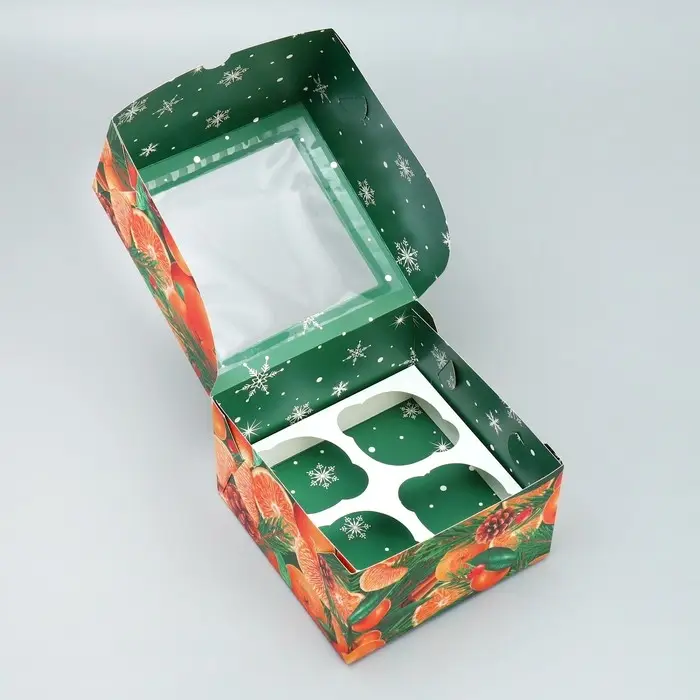 Коробка для капкейков складная с двусторонним нанесением «Апельсины», 16 х 16 х 10 см Коробка для капкейков складная с двусторонним нанесением «Апельсины», 16 х 16 х 10 см