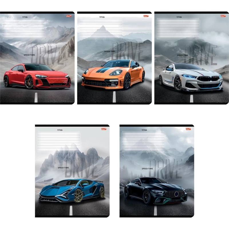 Тетрадь КЛЕТКА 12л. РАЗНЫЕ АВТОМОБИЛИ - 27 цвет. мелов.обл.ассорти 12-0915