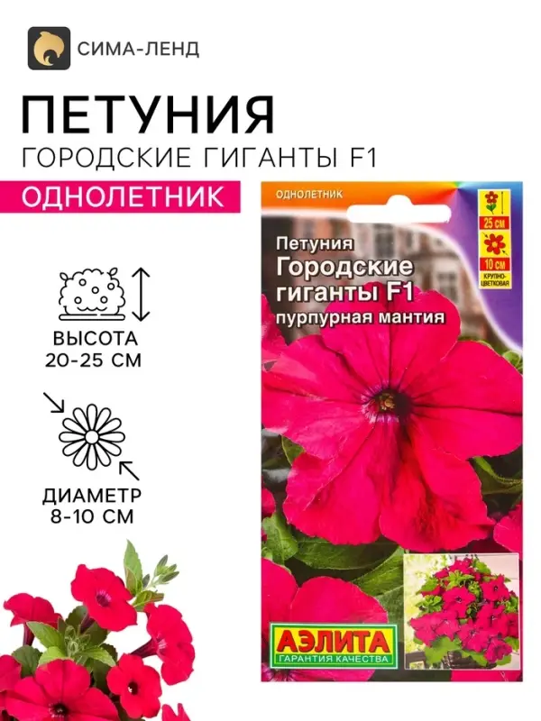 Семена цветов Петуния &laquo;Городские гиганты пурпурная мантия&raquo; F1, 7 шт., &laquo;АЭЛИТА&raquo;
