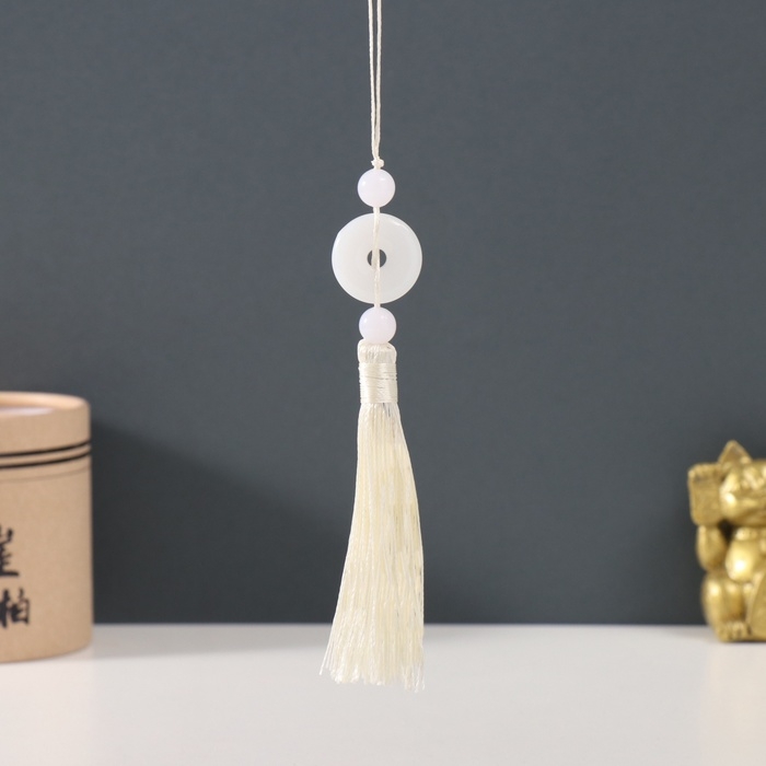 Подвеска текстиль, пластик  Подвеска текстиль, пластик "Нефритовый кулон" слоновая кость 1х2,5х12,5 см