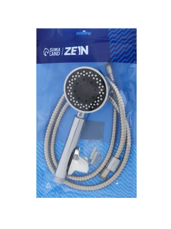 Набор для душа ZEIN Z0205, шланг 150 см, гайки металл, держатель, лейка 5 режимов, хром