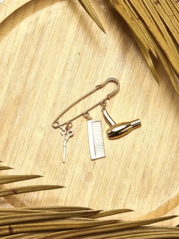 Булавка с подвесками &laquo;Парикмахер&raquo;, 5.5 см, цвет розовое золото