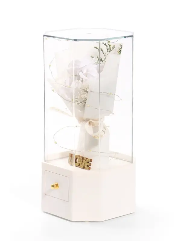 Шкатулка декоративная &laquo;Роза Love&raquo;, с подсветкой, 3хААА,, LN1445, 10&times;10&times;20.5 см, белая