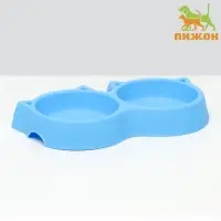 Миска двойная &laquo;Кошка&raquo;, 25&times;13&times;3.5 см, с прорезиненными ножками, пластик, синяя