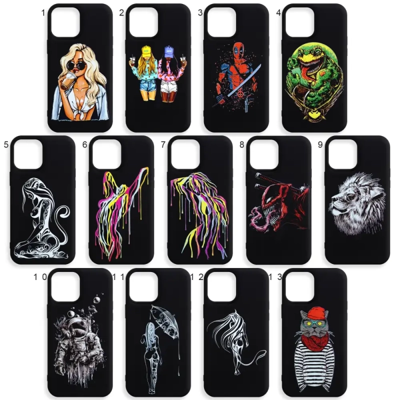 Чехол Iph 12 Pro Max матовый TPU 1.0MM с принтами в ассортименте