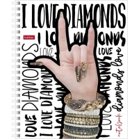 Тетрадь 48 листов в клетку на гребне I love diamonds, обложка мелованный картон, блок офсет 65г/м2, МИКС