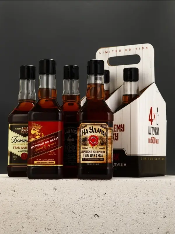 Набор "Настоящему мужику", 4 геля для душа во флаконах виски по 500 мл