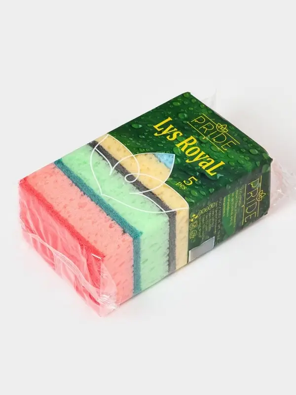 Губка для посуды с чистящим слоем &laquo;Королевская Лилия&raquo;, 450 г/м&sup2;, 105&times;65&times;35 мм, абразивное полотно, МИКС