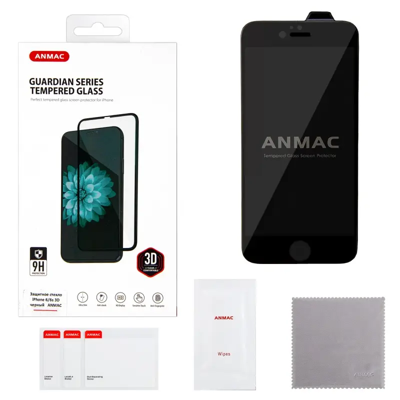 Защитное стекло для iPhone 6 3D ANMAC черное Арт. 1137116
