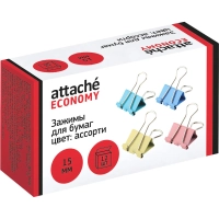 Зажимы для бумаг 15мм, 12 шт/уп, цветные, в карт.коробке