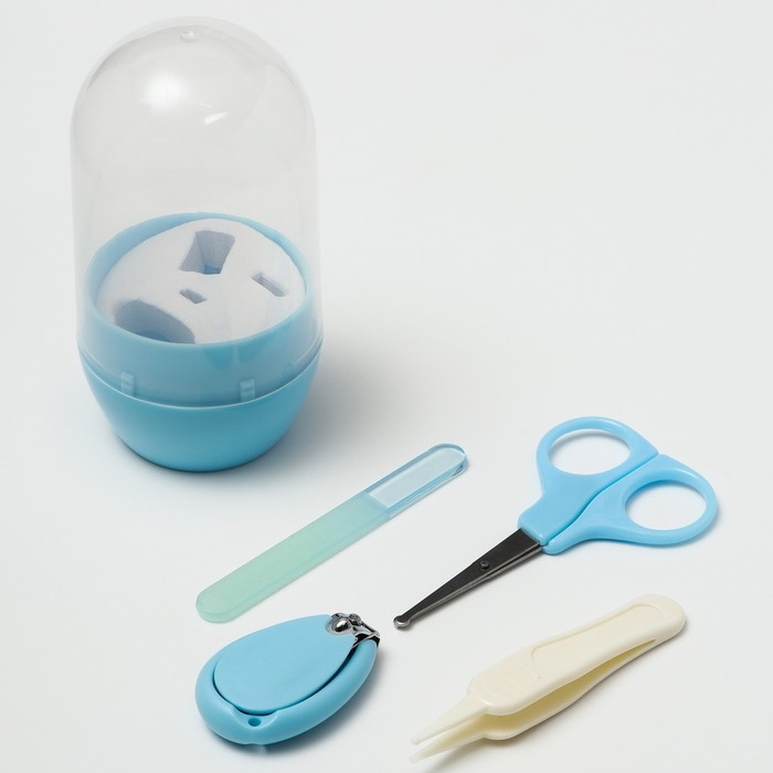 Набор маникюрный детский: ножницы, щипчики, пилочка, пинцет, цвет голубой Набор маникюрный детский: ножницы, щипчики, пилочка, пинцет, цвет голубой