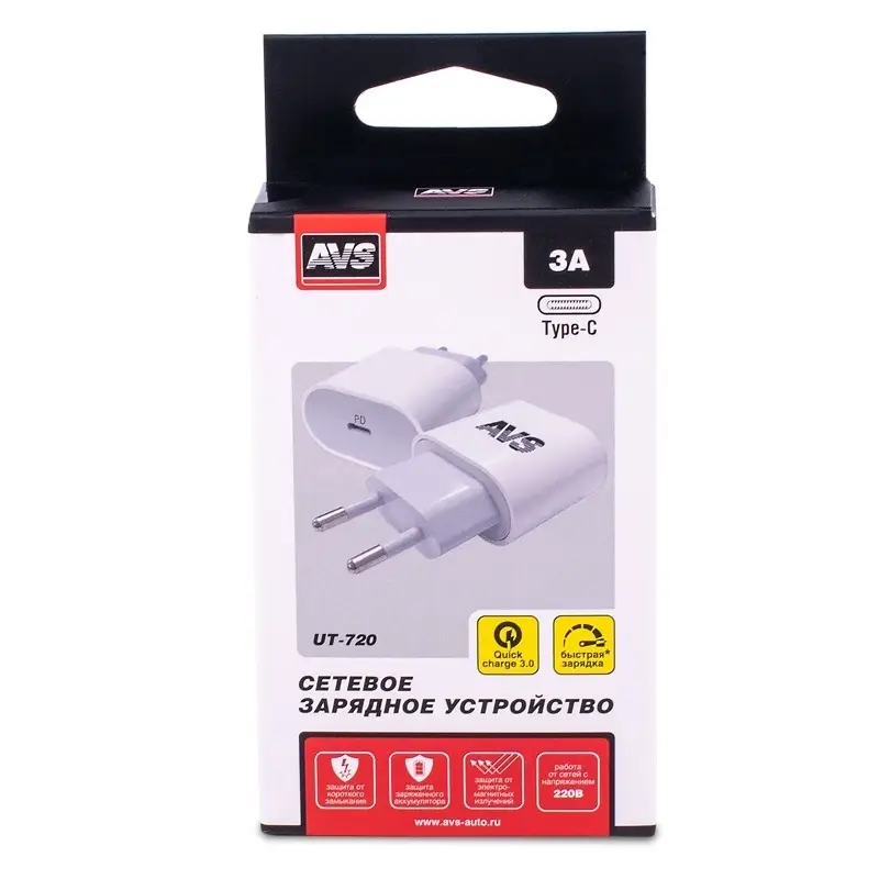 USB сетевое зарядное устройство AVS 1 порт UT-720  (PD Type C, 3A)
