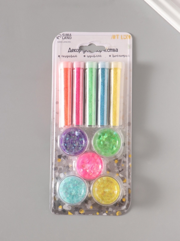 Глиттер Глиттер "Пудра и шестигранники" неон набор 5х6 гр и 5х5 гр 21,4х9,3 см