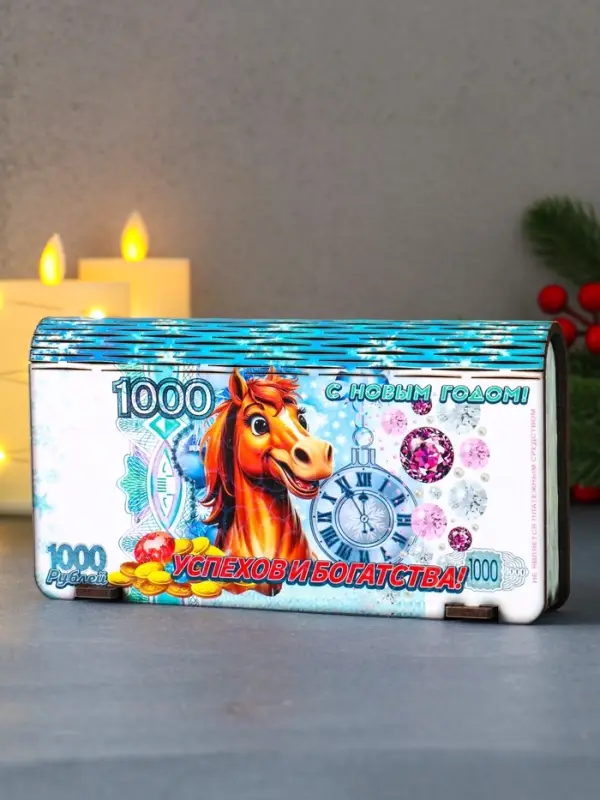 Купюрница новогодняя 1000 руб "Успехов и богатства" 18х9,5х3,5 см