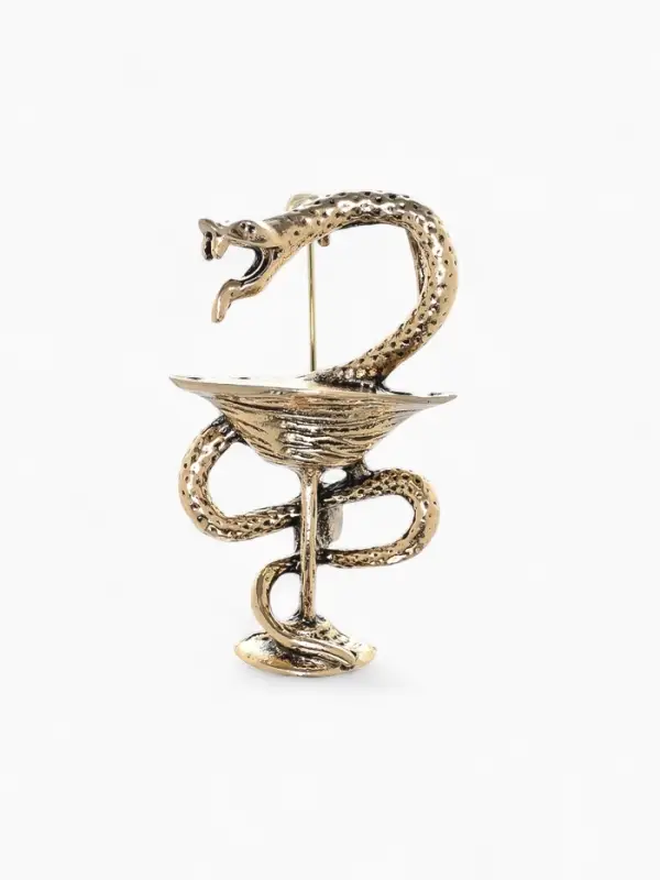 Брошь &laquo;Змея в геральдике&raquo;, медицина, цвет чернёное золото