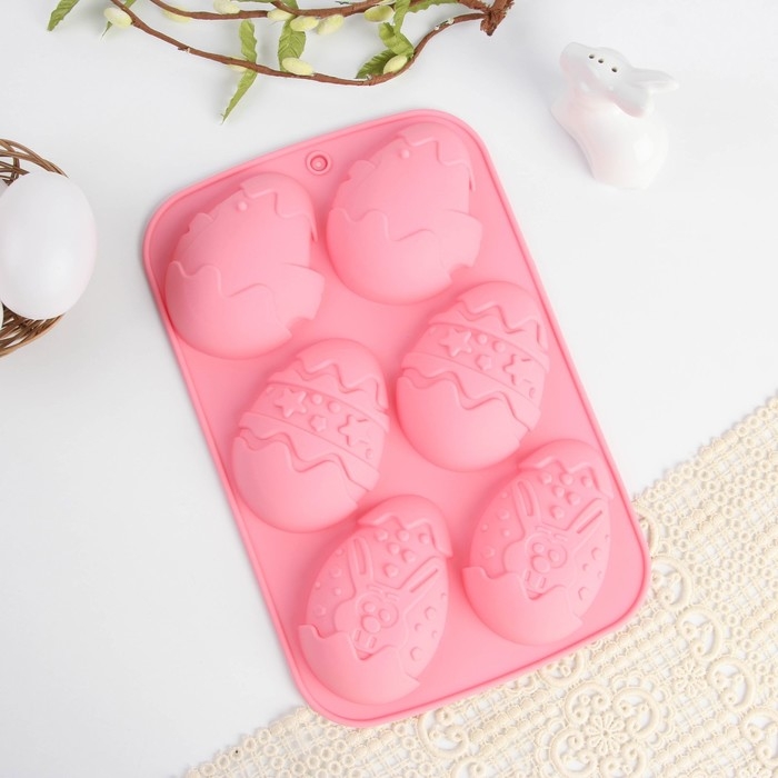 Силиконовая форма на Пасху «Зайцы и цыплята», розовая Силиконовая форма на Пасху «Зайцы и цыплята», розовая