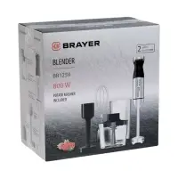 Блендер погружной BRAYER 1259BR, 800 Вт, 4 насадки, стакан 700 мл, чаша 500 мл, чёрный