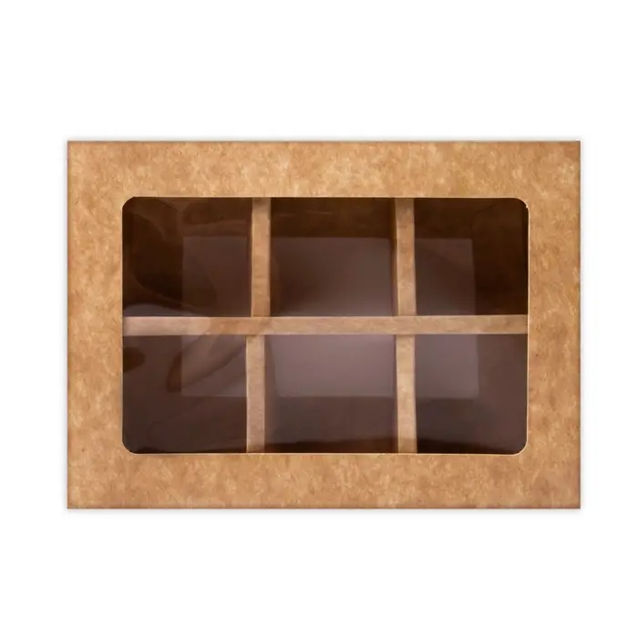 Коробка для 6 конфет с окном, крафт, 13.7&times;9.85&times;3.85 см
