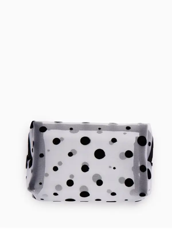 Косметичка женская DOT, с рисунком, сетка, на молнии, белая