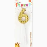 Свеча для торта &laquo;Элемент&raquo;, цифра "6" золотая