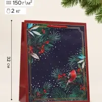 Пакет подарочный &laquo;Снегирь на ветке&raquo;, 26&times;12&times;32 см