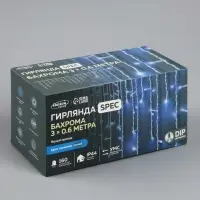 Гирлянда &laquo;Бахрома&raquo; 3&times;0.6 м, IP44, УМС, белая нить, 160 LED, свечение синее, мерцание белым, 220 В