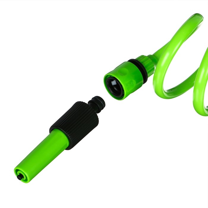 Шланг поливочный спиральный, 7,5 м, быстросъёмный, с насадкой для полива и штуцером, зелёный, Greengo Шланг поливочный спиральный, 7,5 м, быстросъёмный, с насадкой для полива и штуцером, зелёный, Greengo