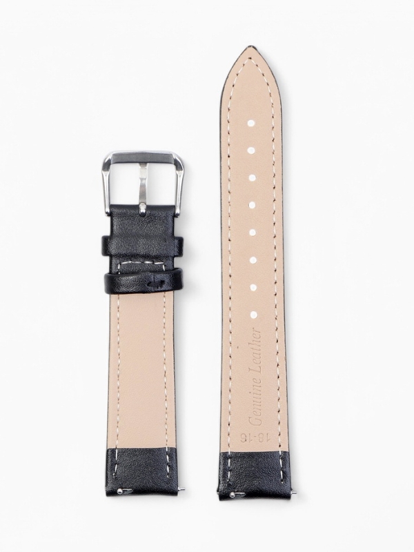 Ремешок для часов кожаный с быстросъемными шпильками, 18 мм,  l-20 см, черный