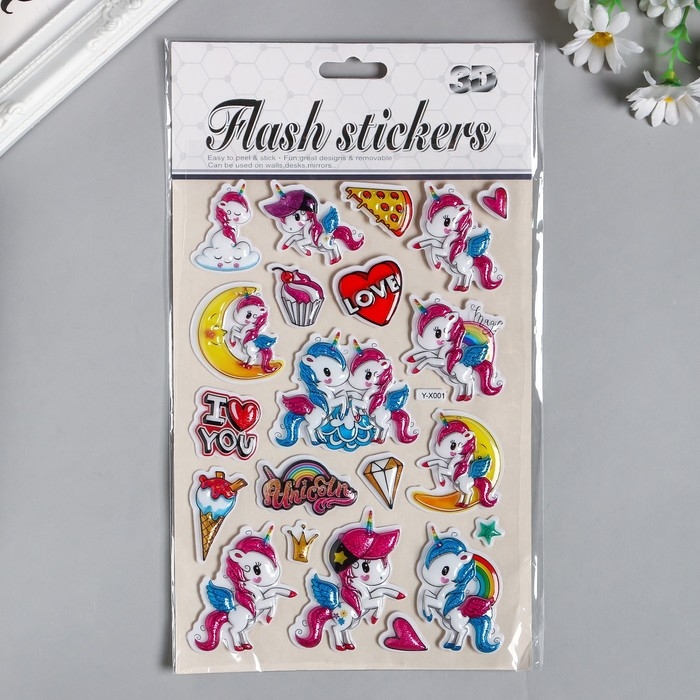 Наклейка пластик объёмные Наклейка пластик объёмные "Единороги" МИКС 28х15 см