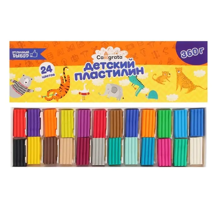 Пластилин Calligrata kids, 24 цвета, 360 г