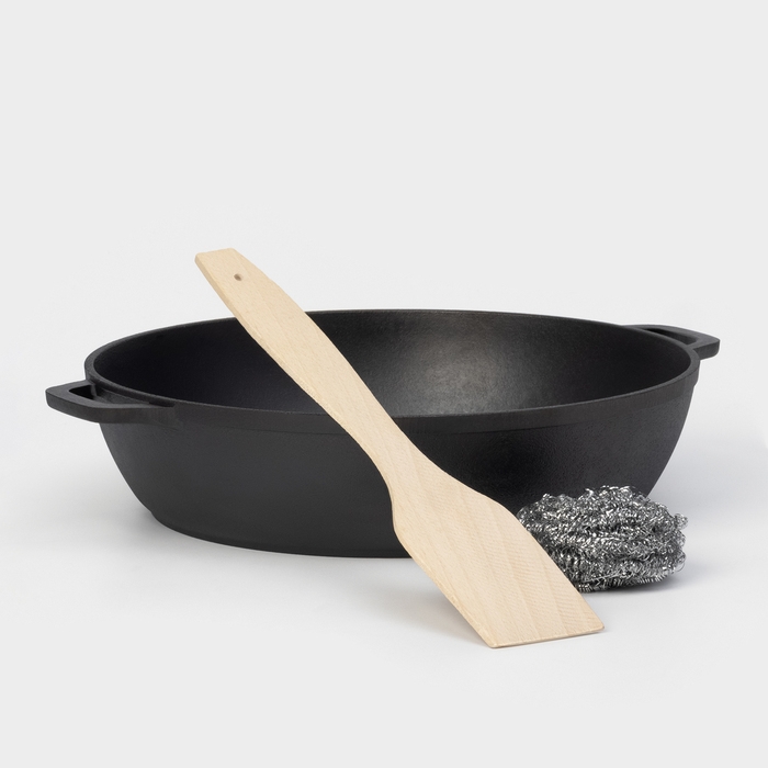 Жаровня чугунная Wild Kitchen, d=26 см, лопатка и губка в комплекте Жаровня чугунная Wild Kitchen, d=26 см, лопатка и губка в комплекте