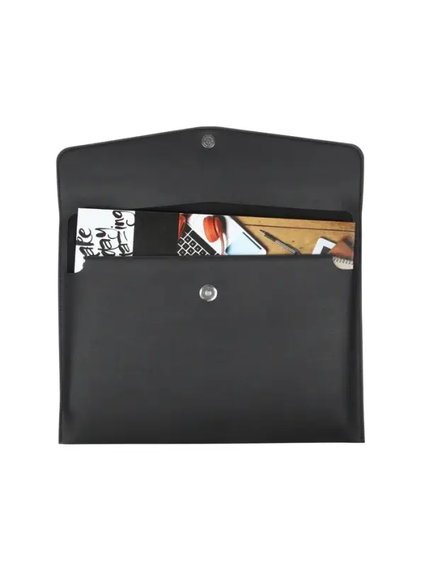 Папка-конверт на кнопке, формат А4, кожзам, черная