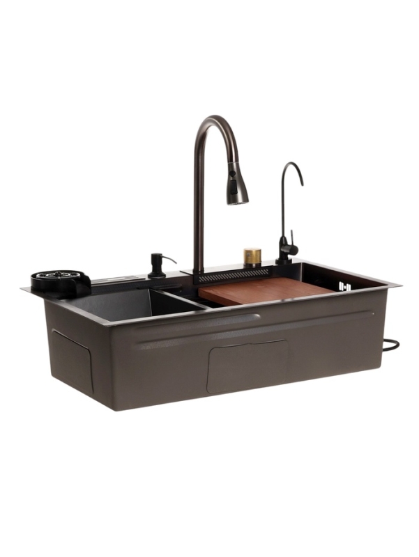 Кухонная мойка ZEIN M04, S=3.0 и 0.7 мм, смеситель, корзины, кран для питьевой воды, графит Кухонная мойка ZEIN M04, S=3.0 и 0.7 мм, смеситель, корзины, кран для питьевой воды, графит